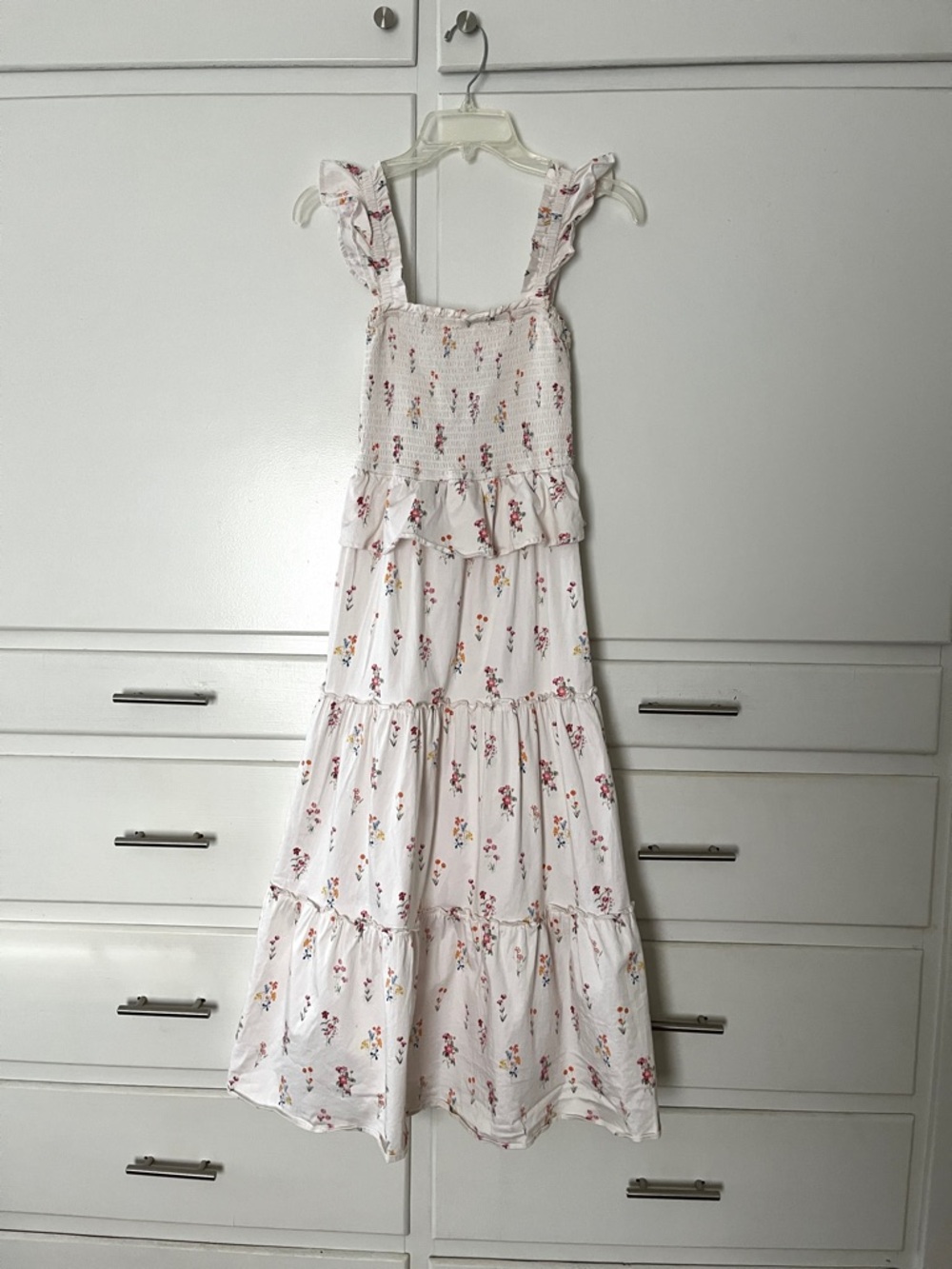 Anthropologie Rachel Purcell White Floral Ruffle Midi Dress size small - Picture 5 of 10